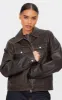 Washed Brown Faux Leather Brushed Seams Biker Jacket sold by Pretty Little Thing
