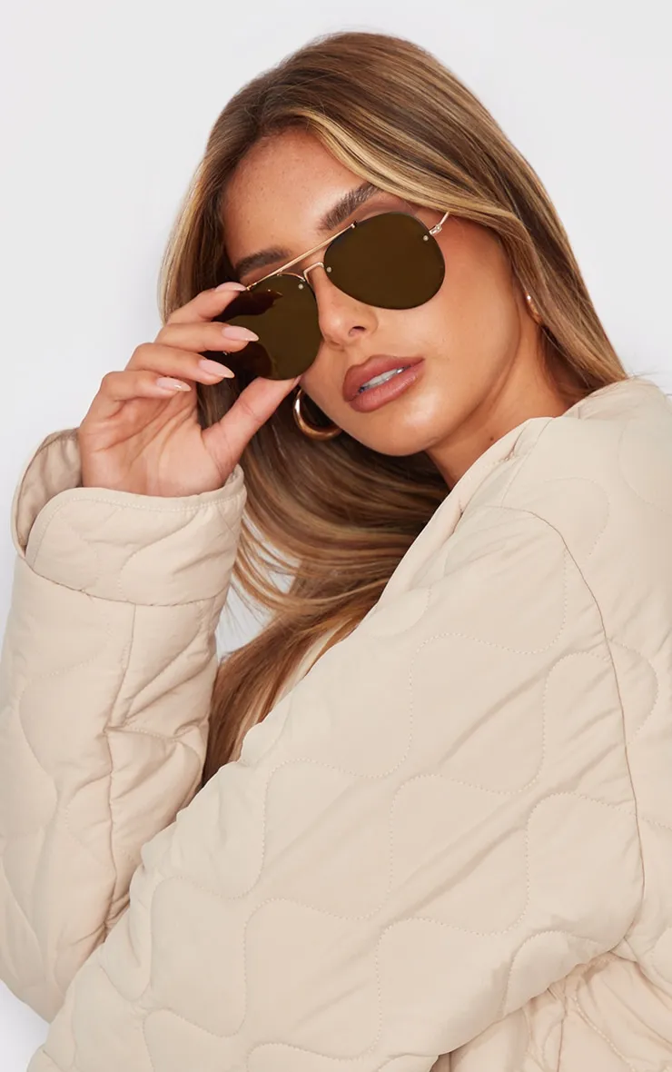 Gold Mirrored Lens Aviator Sunglasses sold by Pretty Little Thing