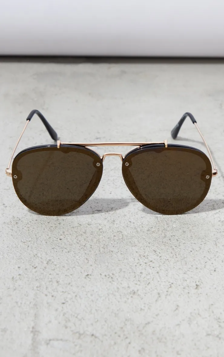Gold Mirrored Lens Aviator Sunglasses sold by Pretty Little Thing product image thumbnail 2