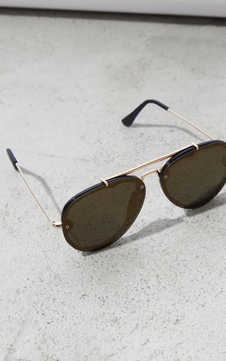 Gold Mirrored Lens Aviator Sunglasses sold by Pretty Little Thing product image thumbnail 3