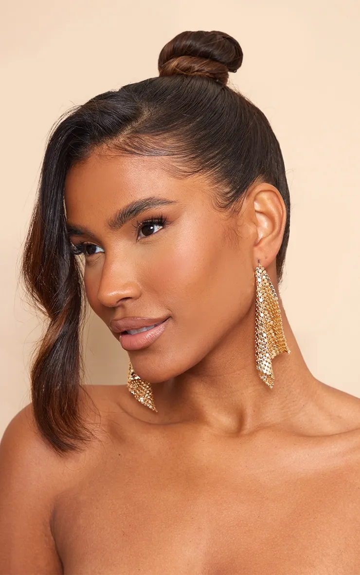 Gold Chainmail Statement Earrings sold by Pretty Little Thing