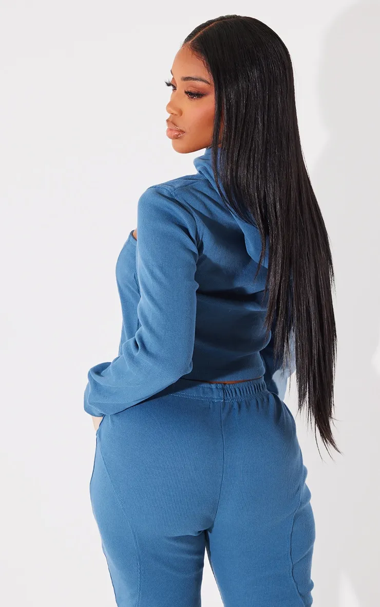 Shape Washed Blue Rib Cut Out Front Hoodie sold by Pretty Little Thing product image thumbnail 2