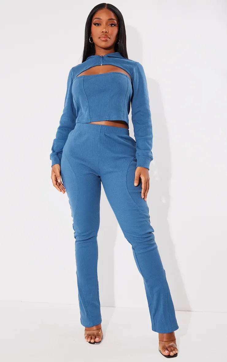 Shape Washed Blue Rib Cut Out Front Hoodie sold by Pretty Little Thing product image thumbnail 3