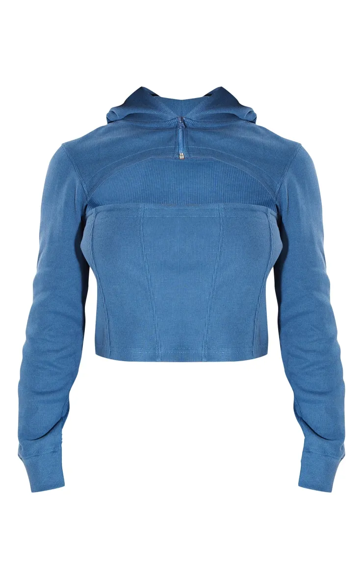 Shape Washed Blue Rib Cut Out Front Hoodie sold by Pretty Little Thing product image thumbnail 5