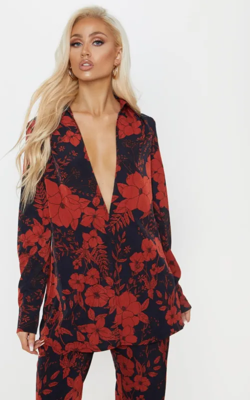 Red Floral Print Oversized Shirt sold by Pretty Little Thing
