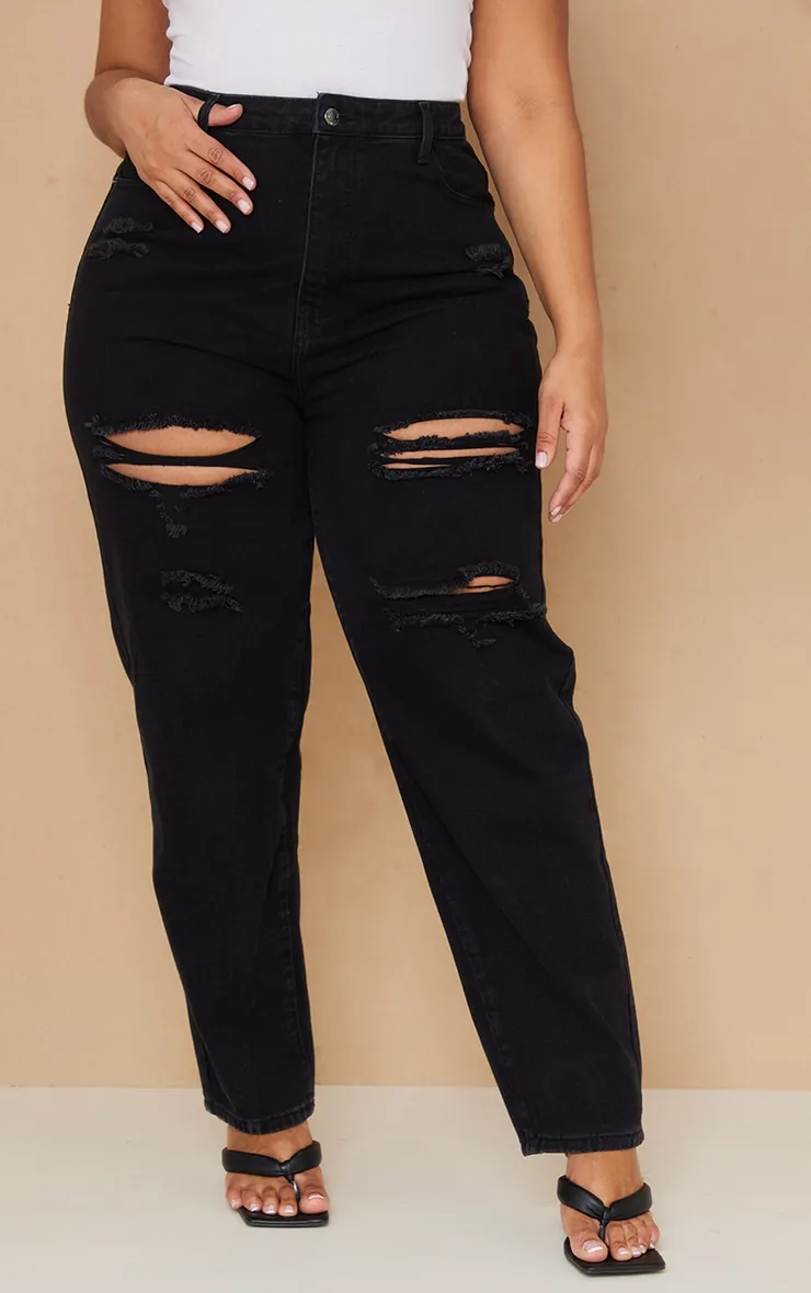 PRETTYLITTLETHING Plus Washed Black Ripped Mom Jeans sold by Pretty Little Thing product image thumbnail 2