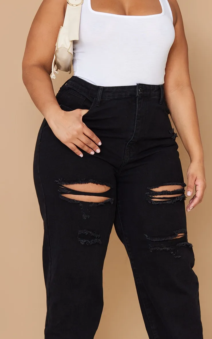 PRETTYLITTLETHING Plus Washed Black Ripped Mom Jeans sold by Pretty Little Thing product image thumbnail 4