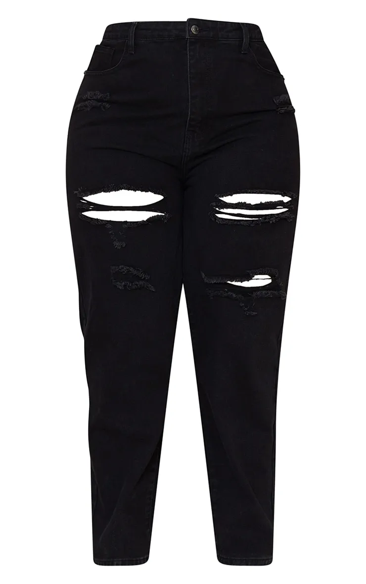 PRETTYLITTLETHING Plus Washed Black Ripped Mom Jeans sold by Pretty Little Thing product image thumbnail 5