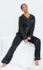 PRETTYLITTLETHING Petite Black Contrast Piping Satin Long PJ Set sold by Pretty Little Thing