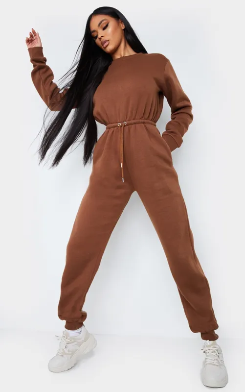 Chocolate Sweat Jumpsuit sold by Pretty Little Thing