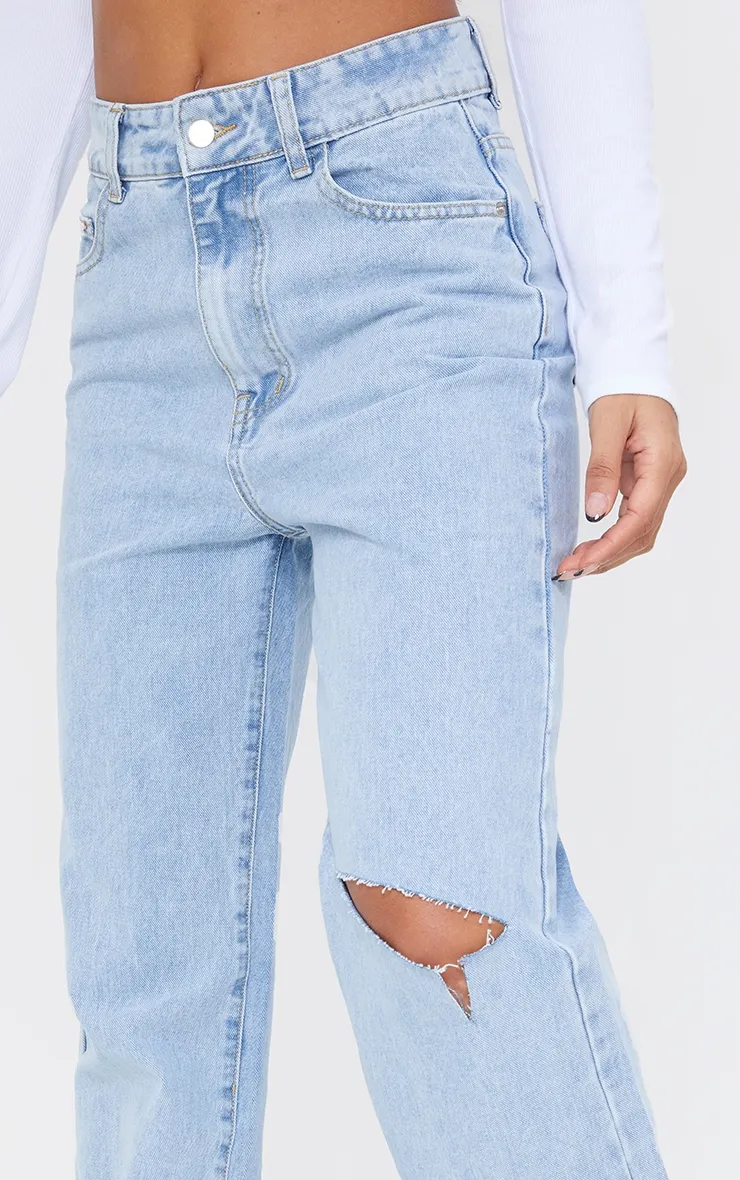 Light Blue Wash Knee Rip Wide Leg Jeans sold by Pretty Little Thing product image thumbnail 4