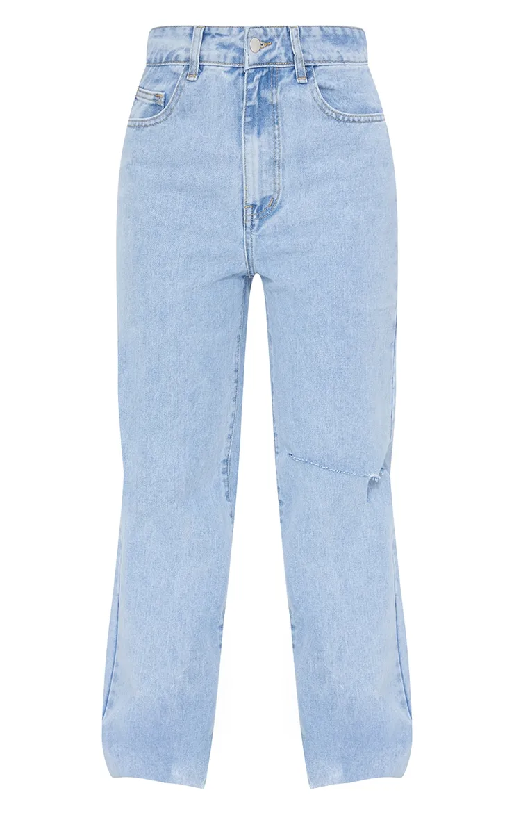Light Blue Wash Knee Rip Wide Leg Jeans sold by Pretty Little Thing product image thumbnail 5