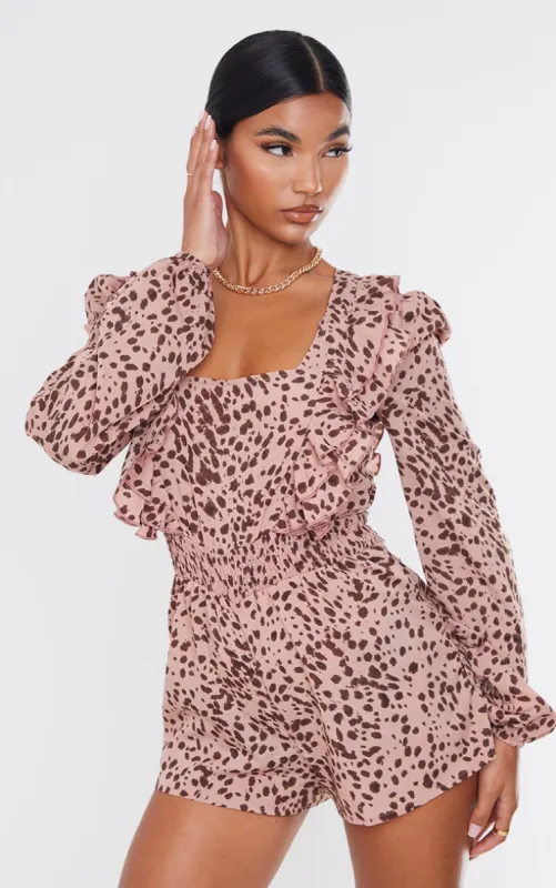 Dusty Pink Dalmatian Print Square Neck Frill Playsuit sold by Pretty Little Thing