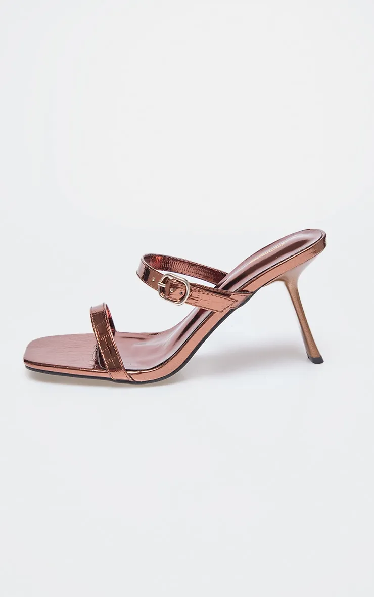 Bronze Croc PU Square Toe Strappy Heeled Mule Sandals sold by Pretty Little Thing product image thumbnail 3