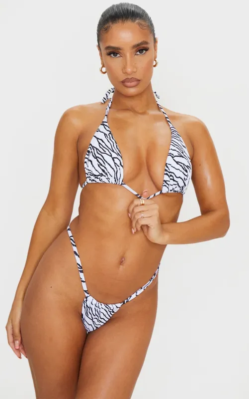 Black Zebra Texture Mini Triangle Bikini Top sold by Pretty Little Thing