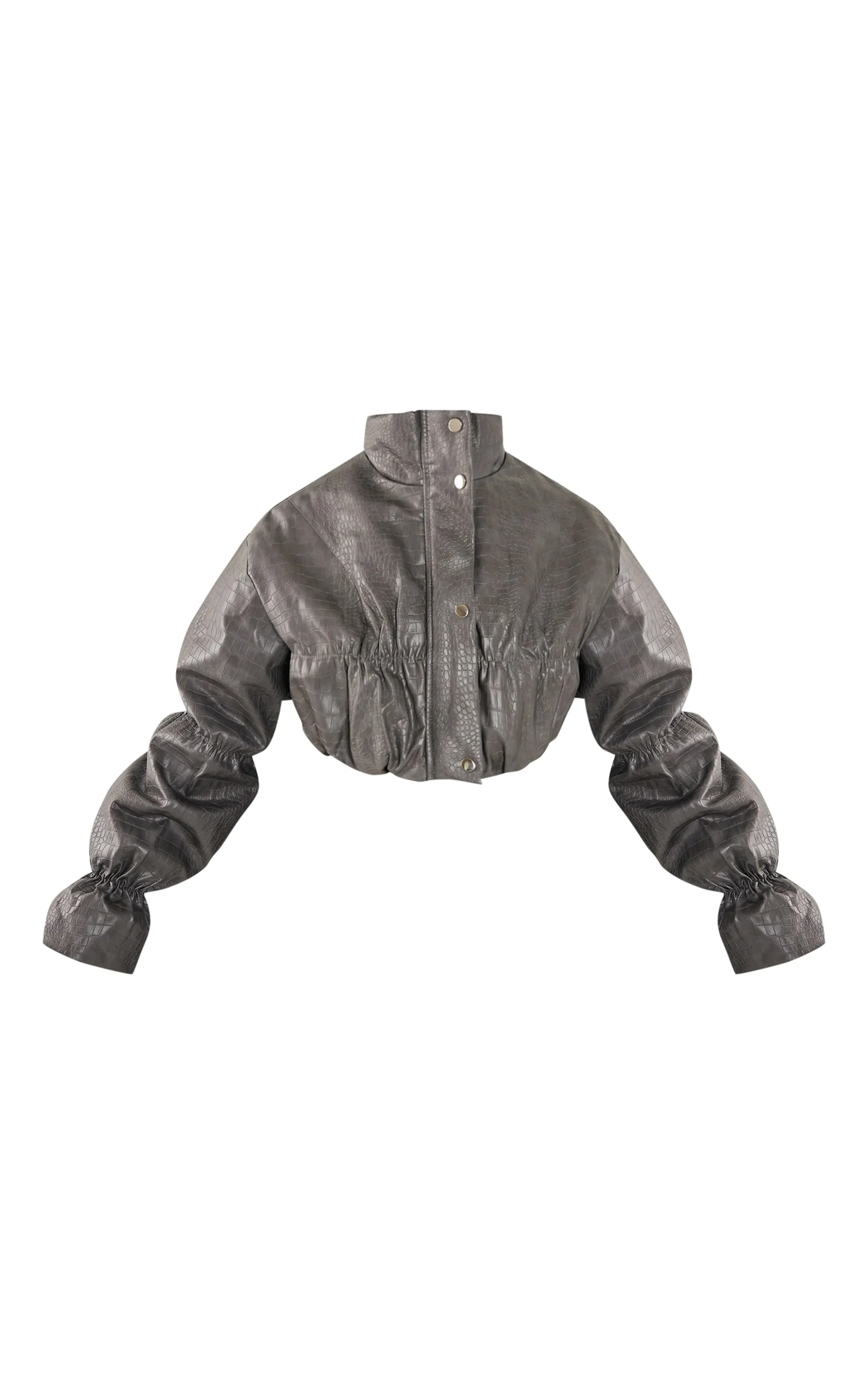 Petite Grey Croc Faux Leather Cropped Puffer Jacket sold by Pretty Little Thing product image thumbnail 5