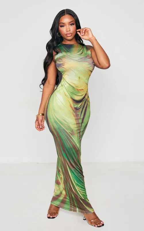 Shape Green Drape Statue Printed Racer Maxi Dress sold by Pretty Little Thing
