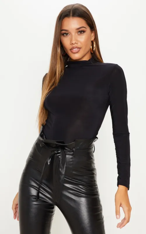 Black Long Sleeve Slinky Roll Neck Top sold by Pretty Little Thing