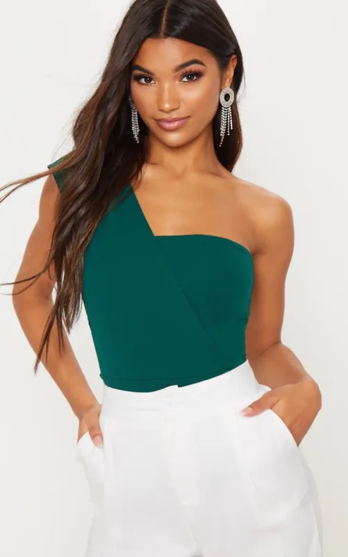 Emerald One Shoulder Bodysuit sold by Pretty Little Thing