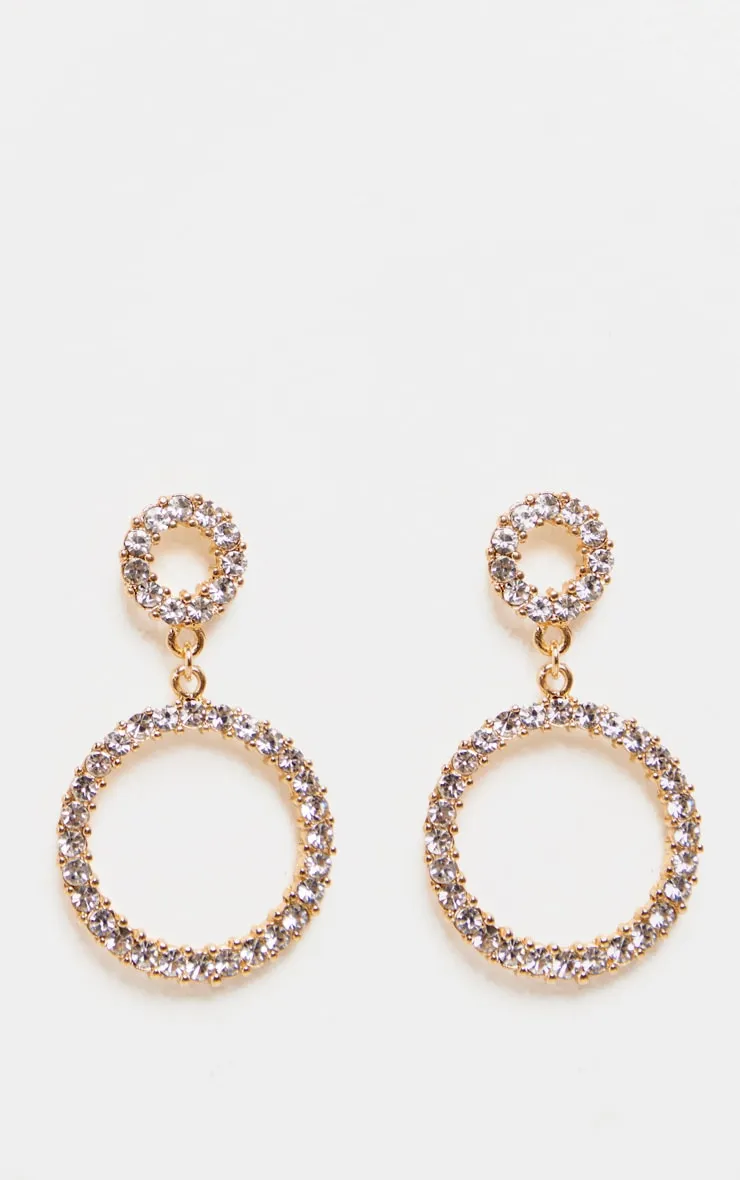 Gold Diamante Double Ring Drop Earrings sold by Pretty Little Thing product image thumbnail 2
