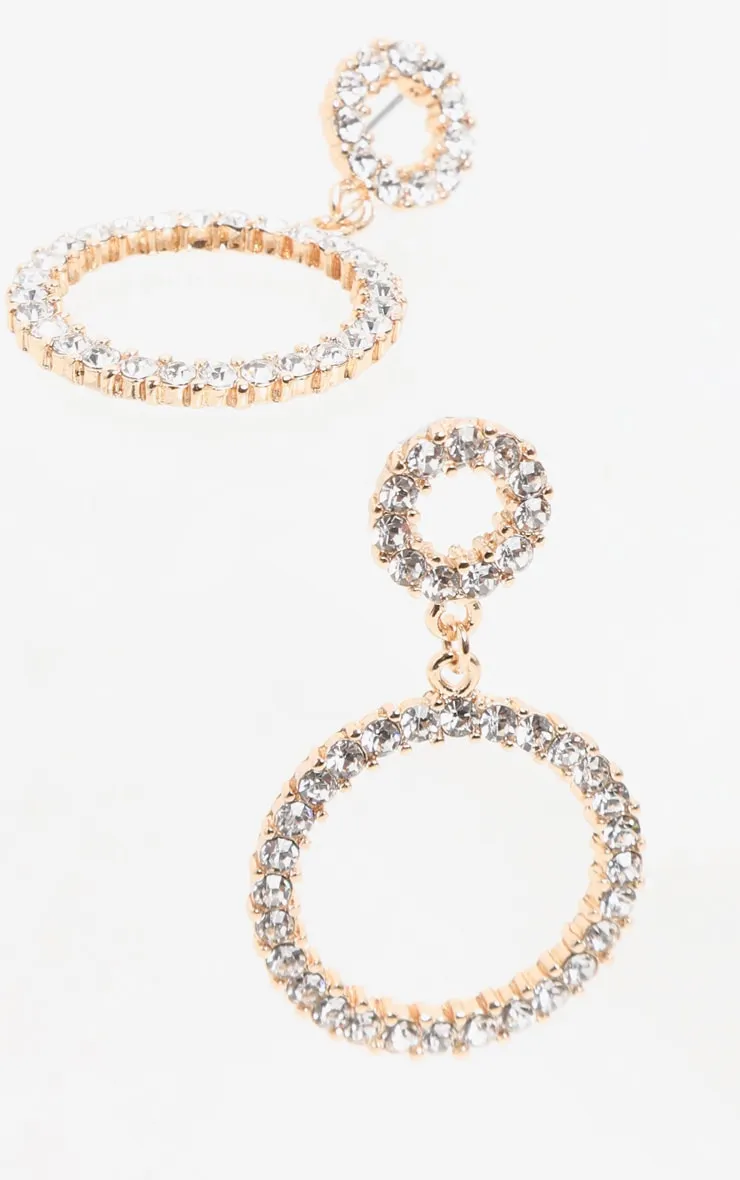 Gold Diamante Double Ring Drop Earrings sold by Pretty Little Thing product image thumbnail 3