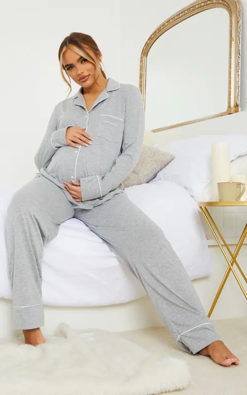 Maternity Grey Wide Leg PJ Trousers sold by Pretty Little Thing