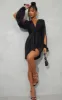 Black Satin Twist Front Open Sleeve Wrap Dress sold by Pretty Little Thing