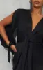 Black Satin Twist Front Open Sleeve Wrap Dress sold by Pretty Little Thing