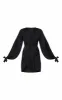 Black Satin Twist Front Open Sleeve Wrap Dress sold by Pretty Little Thing