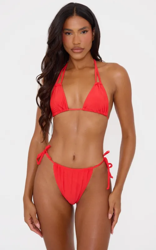 Red Mix & Match Halterneck Mini Ruched Triangle Bikini Top sold by Pretty Little Thing