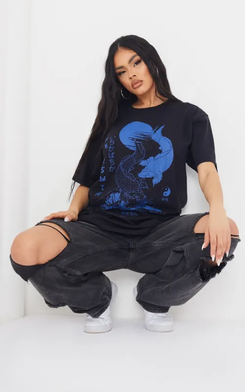 Black Sink Or Swim Printed T Shirt sold by Pretty Little Thing