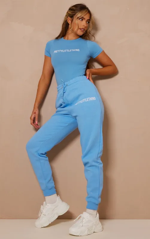 PRETTYLITTLETHING Bright Blue Logo High Waisted Cuffed Jogger sold by Pretty Little Thing