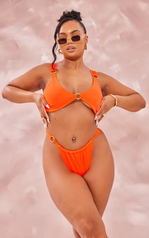 Plus Orange Ring Detail Ruched Bikini Bottoms sold by Pretty Little Thing