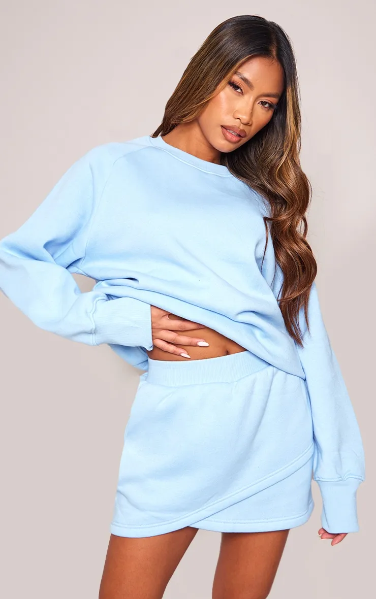 Pale Blue Wrap Over Sweat Mini Skirt sold by Pretty Little Thing product image thumbnail 4