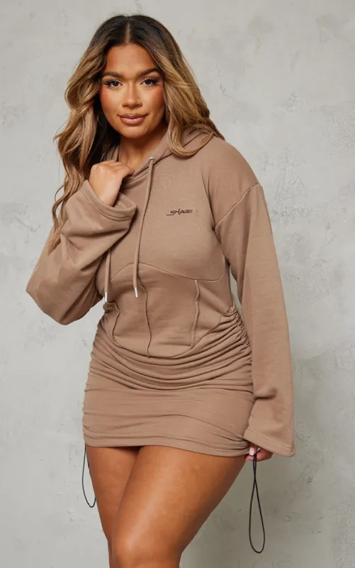 Shape Taupe Branded Corset Hooded Jumper Dress sold by Pretty Little Thing