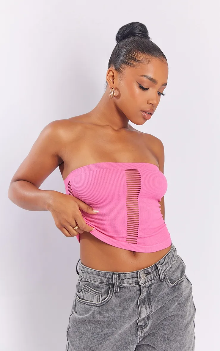 Pink Contour Rib Ladder Front Bandeau sold by Pretty Little Thing
