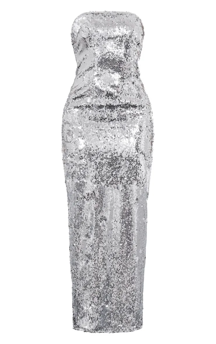 Silver Sequin Bandeau Maxi Dress sold by Pretty Little Thing product image thumbnail 5