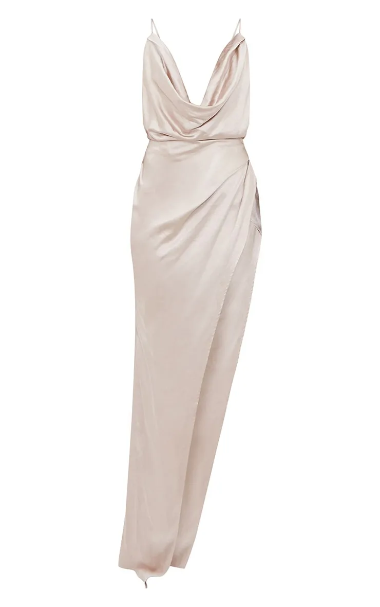 Silver Satin Strappy Cowl Neck Maxi Dress sold by Pretty Little Thing product image thumbnail 5