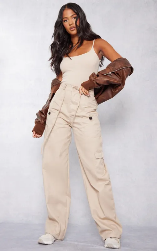 Tall Stone Tie Front Cargo Trousers sold by Pretty Little Thing