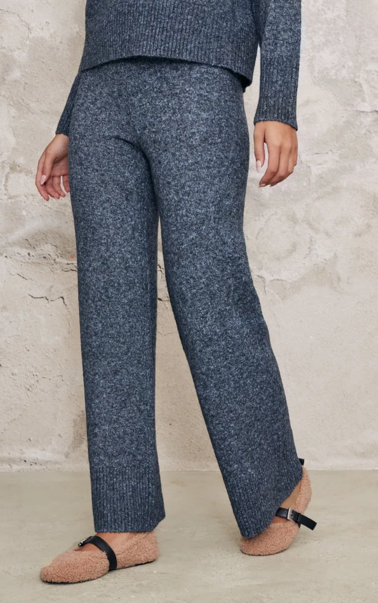 Charcoal Blue Luxe Knit Wide Leg Trousers sold by Pretty Little Thing product image thumbnail 2
