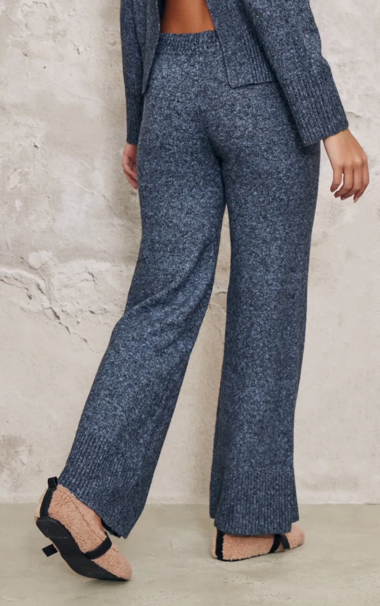 Charcoal Blue Luxe Knit Wide Leg Trousers sold by Pretty Little Thing product image thumbnail 3