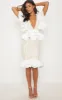 White Ruffle Detail Plunge Midi Dress sold by Pretty Little Thing