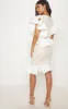 White Ruffle Detail Plunge Midi Dress sold by Pretty Little Thing