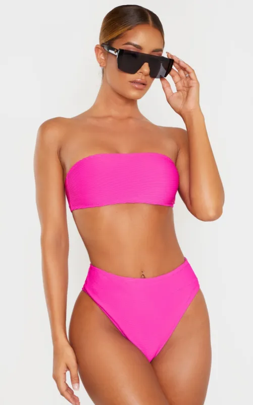 Magenta Ribbed Bandeau Bikini Top sold by Pretty Little Thing