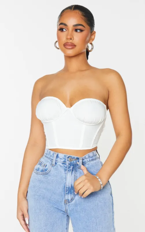 Petite Cream Corset Detail Crop Top sold by Pretty Little Thing