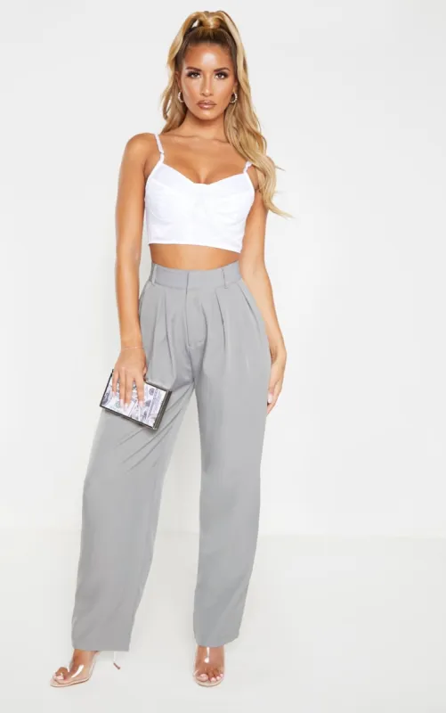 Grey Woven High Waisted Cigarette Leg Trousers sold by Pretty Little Thing