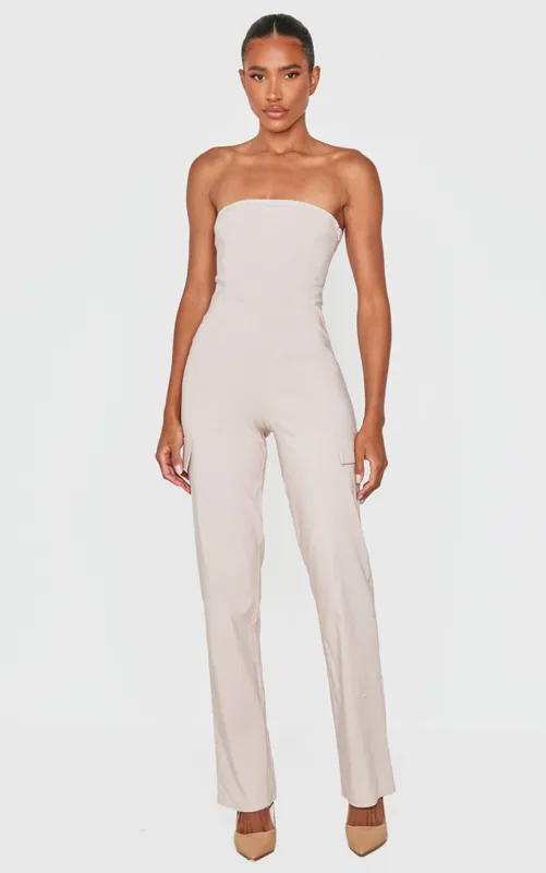 Stone Cargo Style Corset Bandeau Jumpsuit sold by Pretty Little Thing