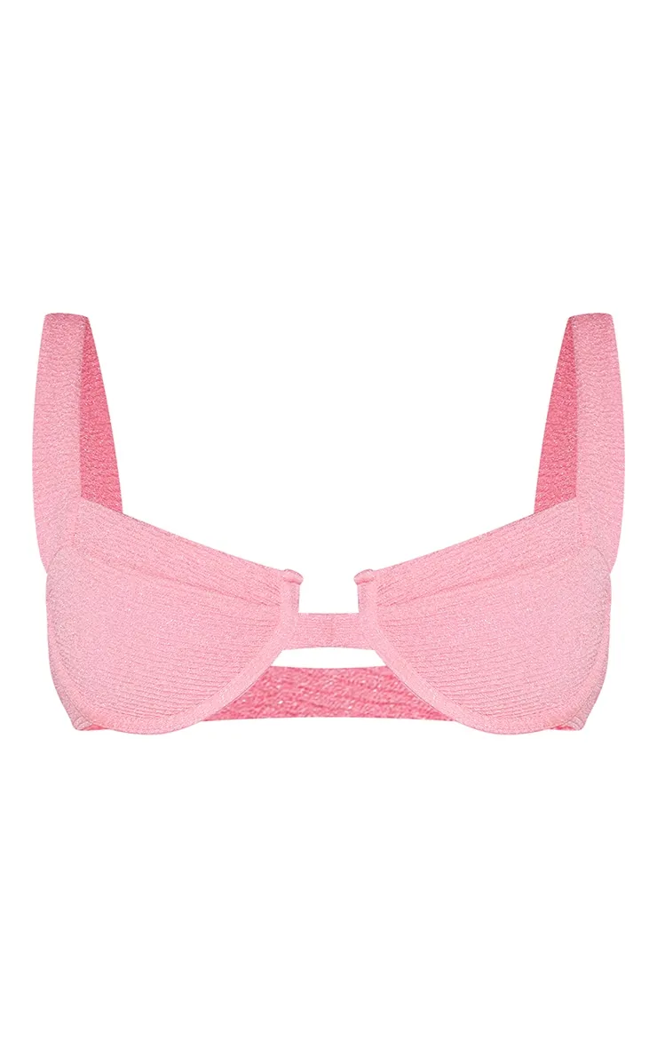 Pink Mini Crinkle Underwired Square Neck Bikini Top sold by Pretty Little Thing product image thumbnail 5