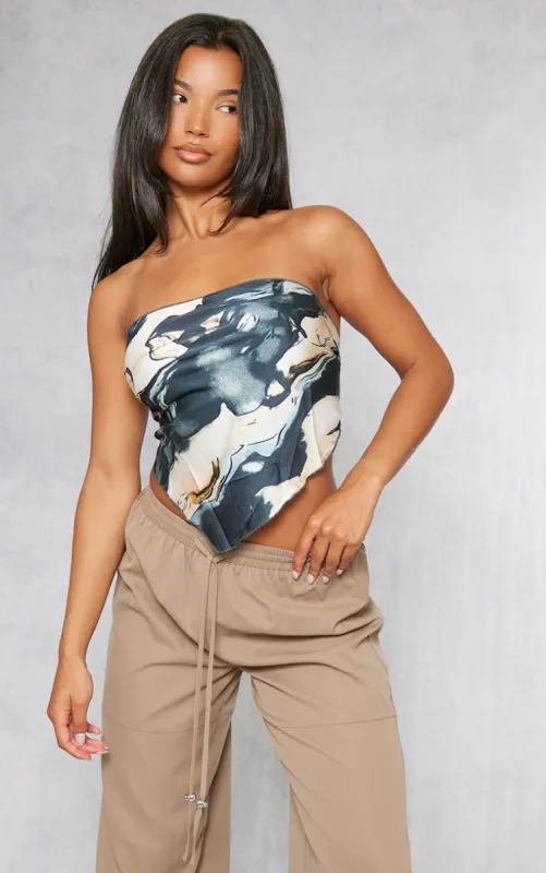 Blue Woven Printed Bandana Style Bandeau Top sold by Pretty Little Thing