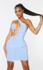 Shape Blue Slinky Overlock Ring Detail Cut Out Bodycon Dress sold by Pretty Little Thing
